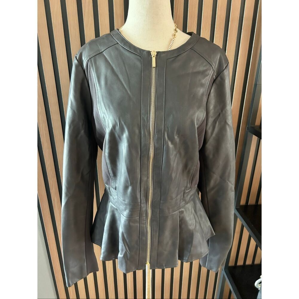 Thalia Sodi Gray Faux Leather Peplum Jacket size L - Picture 3 of 11